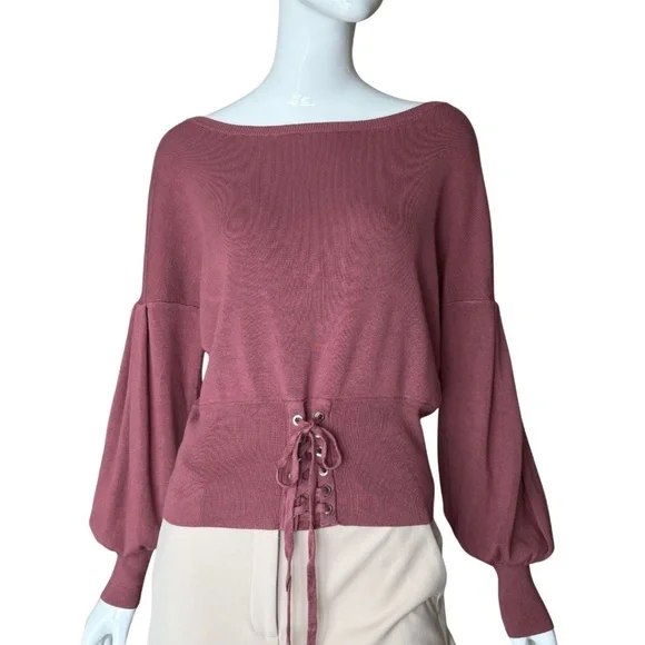 Express Dusty Rose Boat Neck Sweater With Corset Lace-up Detail Size Small NWT - Picture 3 of 5